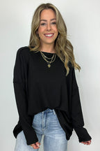Black / S Amirah Rib Knit Long Sleeve Stitch Top - Madison and Mallory