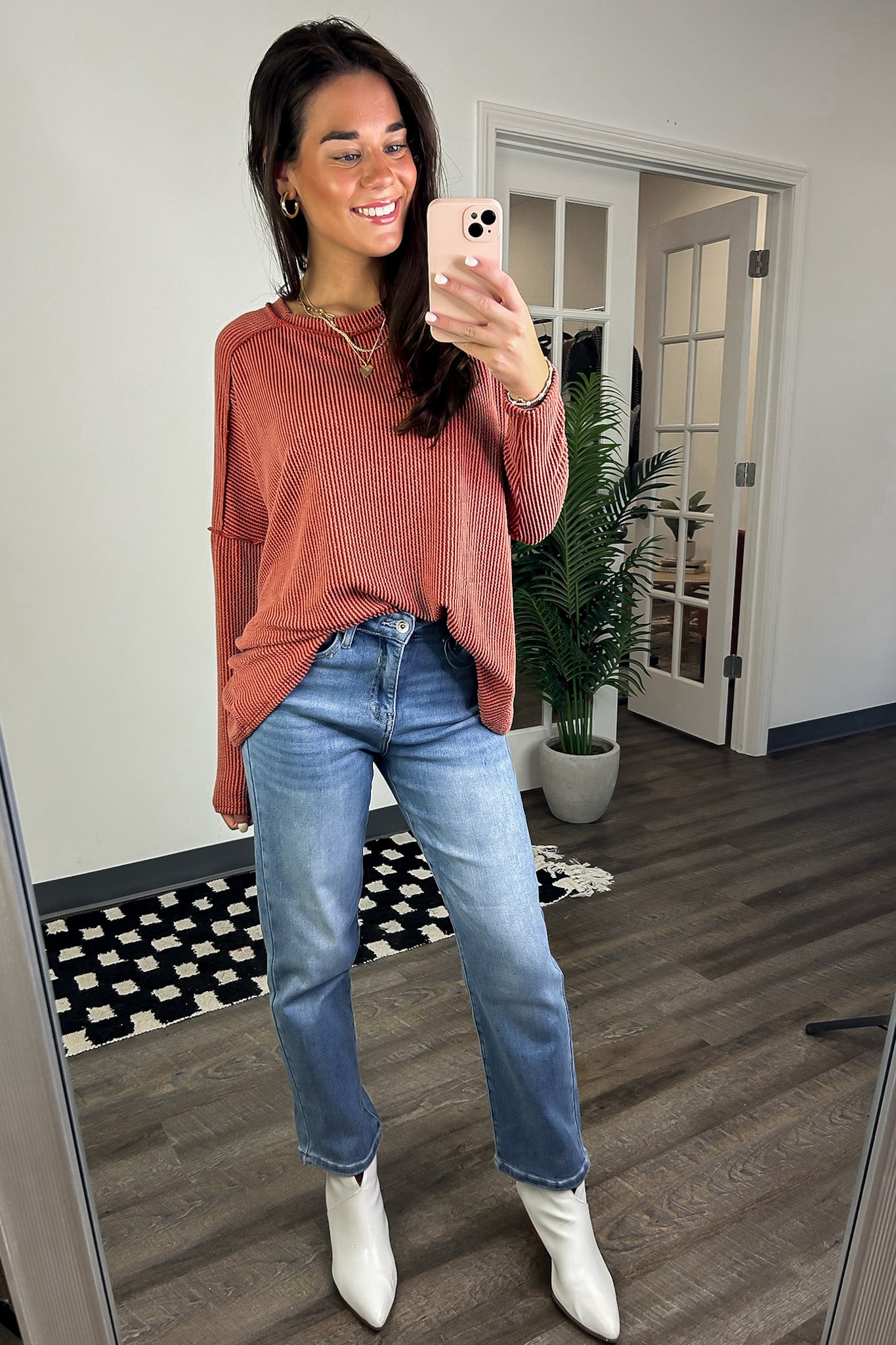  Amirah Rib Knit Long Sleeve Stitch Top - Madison and Mallory