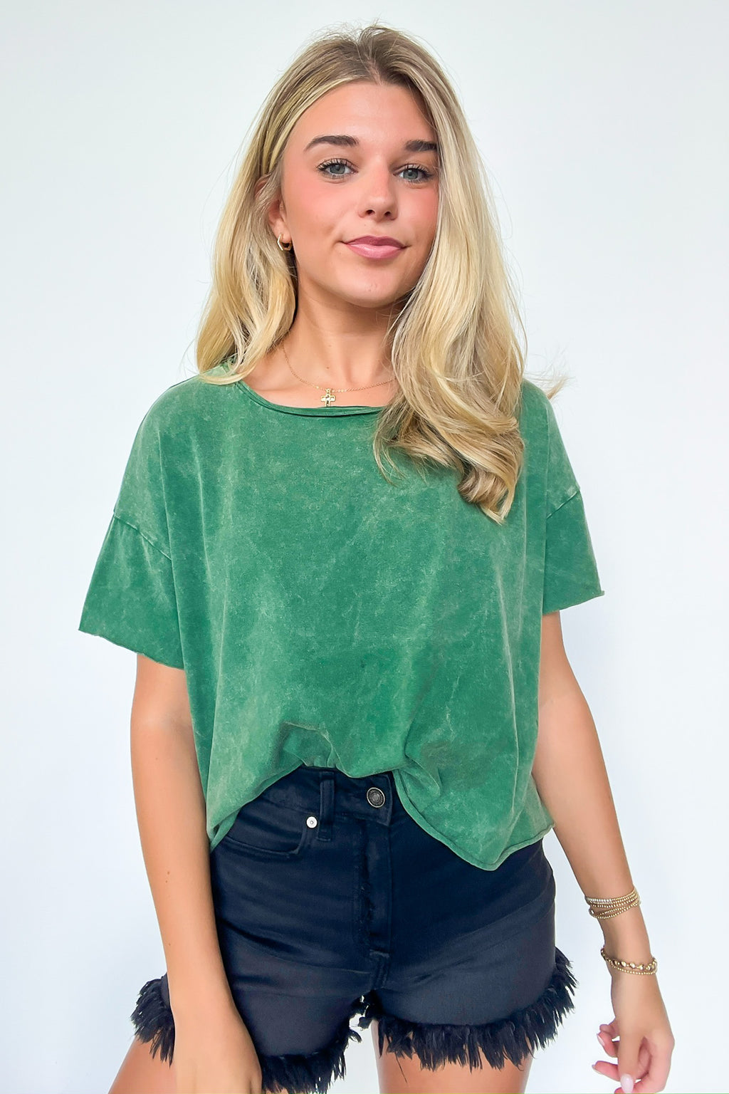 Dark Green / SM Amorettah Acid Wash Cropped Tee - Madison and Mallory