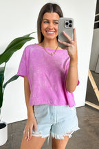 Bright Mauve / SM Amorettah Acid Wash Cropped Tee - Madison and Mallory
