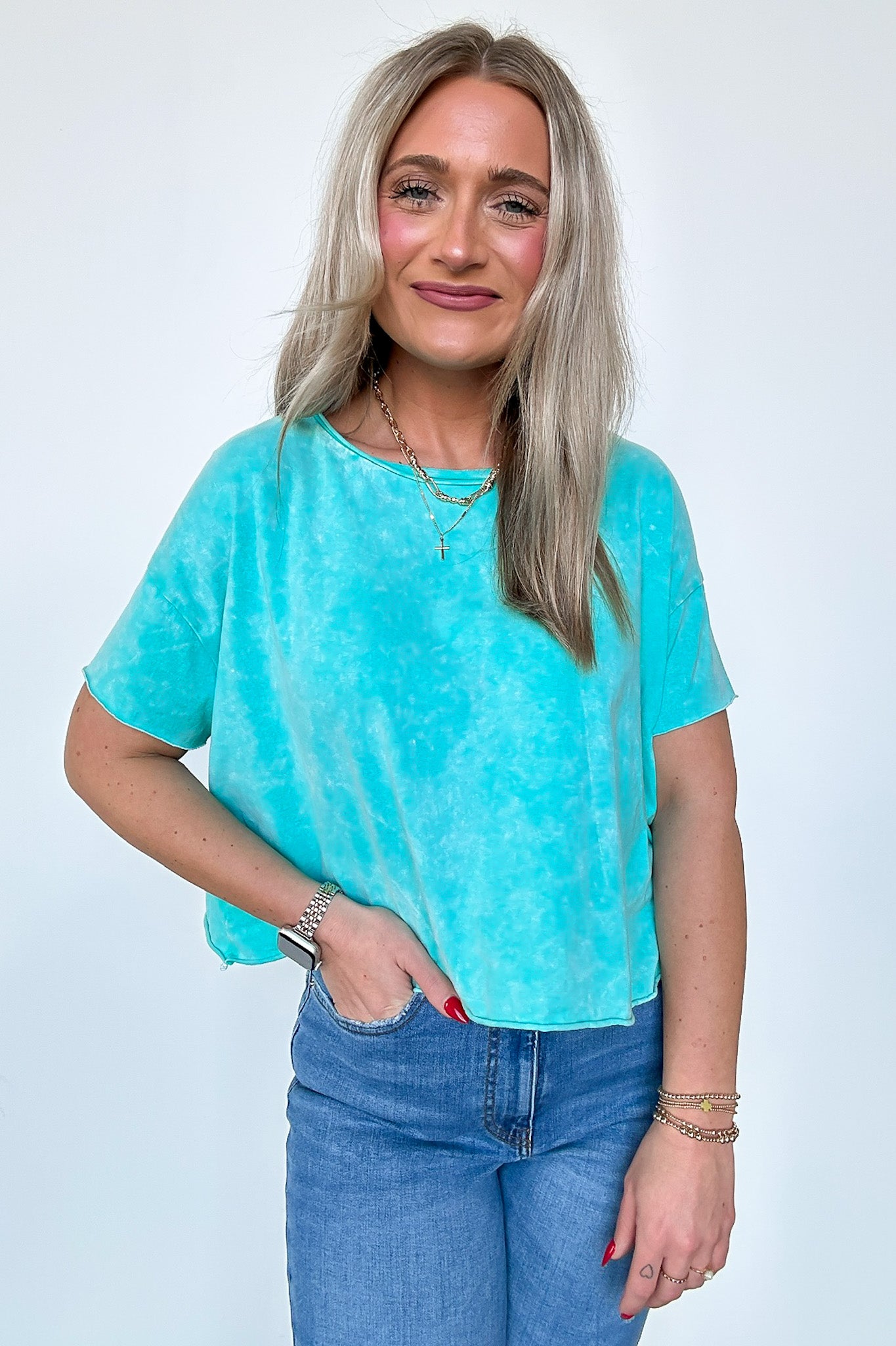 Turquoise / SM Amorettah Acid Wash Cropped Tee - BACK IN STOCK - Madison and Mallory
