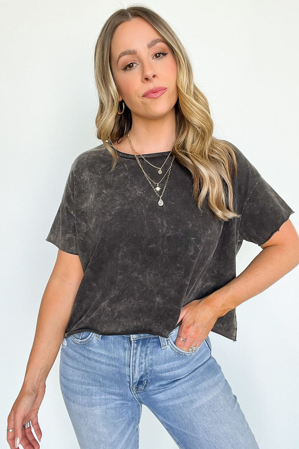  Amorettah Acid Wash Cropped Tee - BACK IN STOCK - Madison and Mallory
