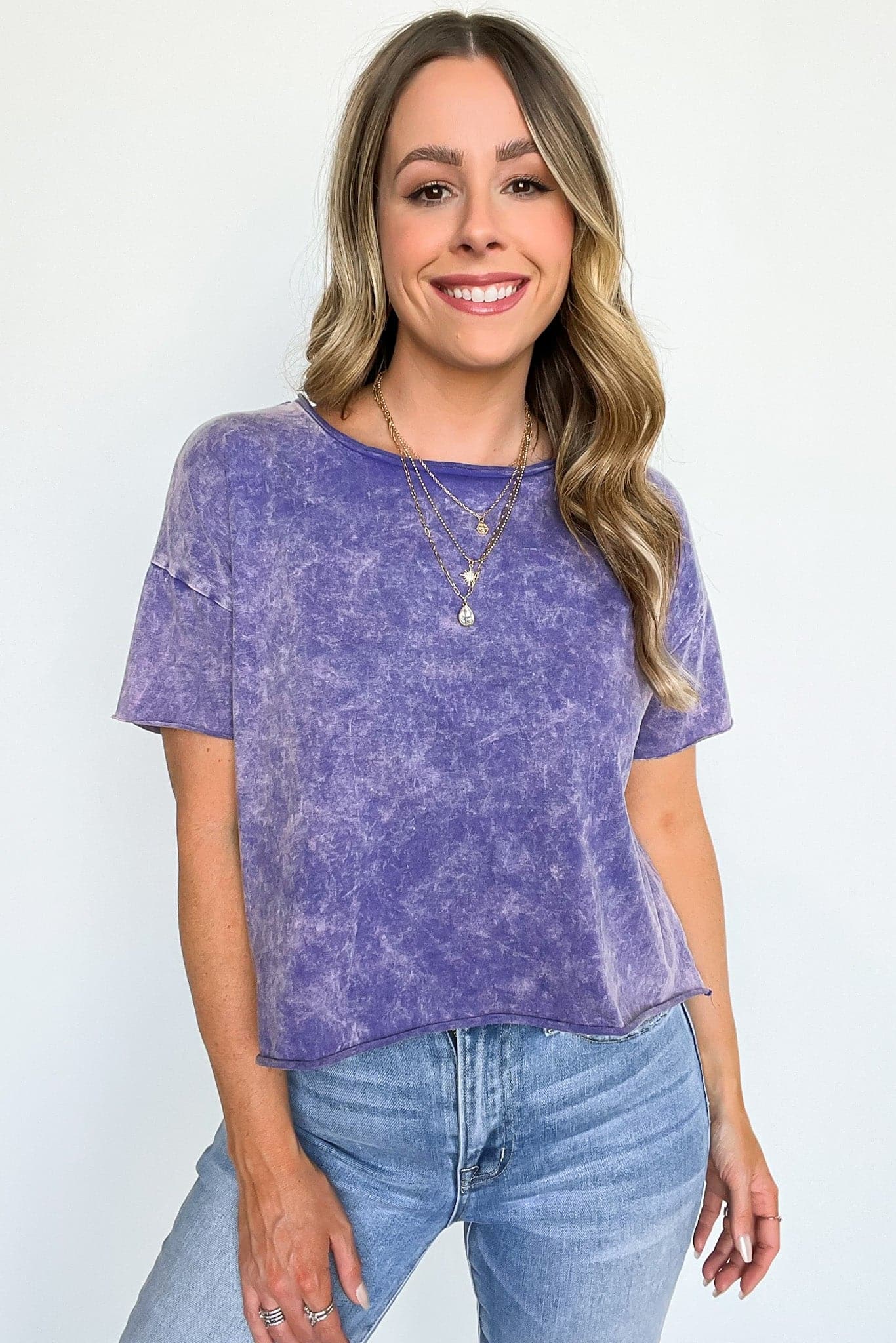 Light Navy / SM Amorettah Acid Wash Cropped Tee - BACK IN STOCK - Madison and Mallory