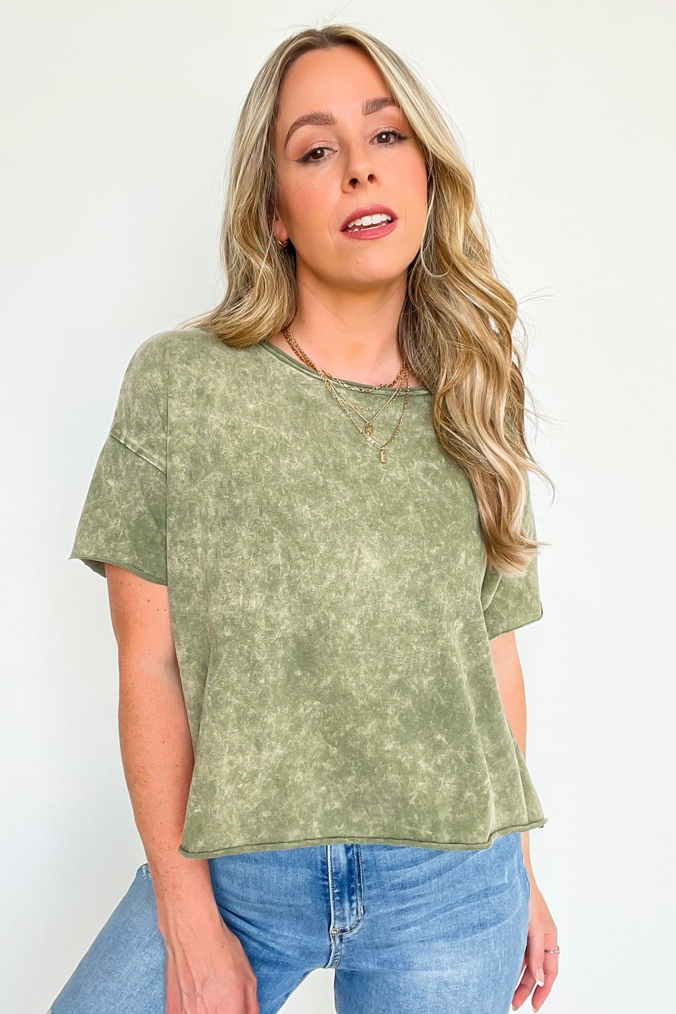 Ash Olive / SM Amorettah Acid Wash Cropped Tee - BACK IN STOCK - Madison and Mallory