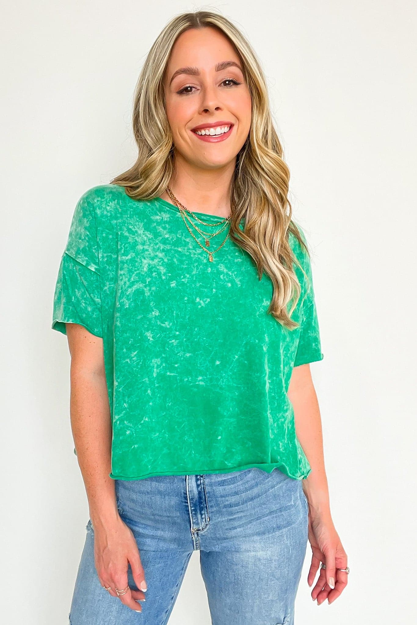 Kelly Green / SM Amorettah Acid Wash Cropped Tee - BACK IN STOCK - Madison and Mallory