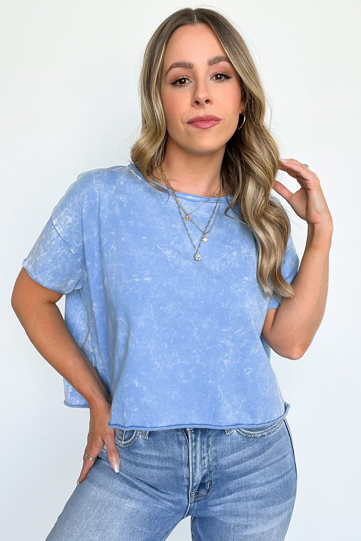 Deep Sky / SM Amorettah Acid Wash Cropped Tee - BACK IN STOCK - Madison and Mallory