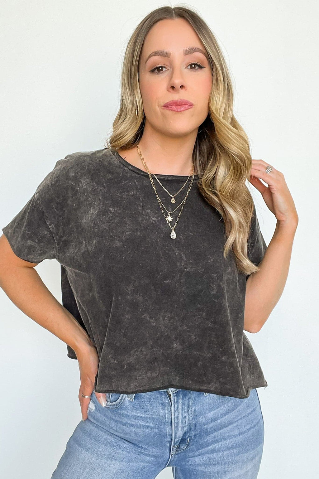  Amorettah Acid Wash Cropped Tee - BACK IN STOCK - Madison and Mallory