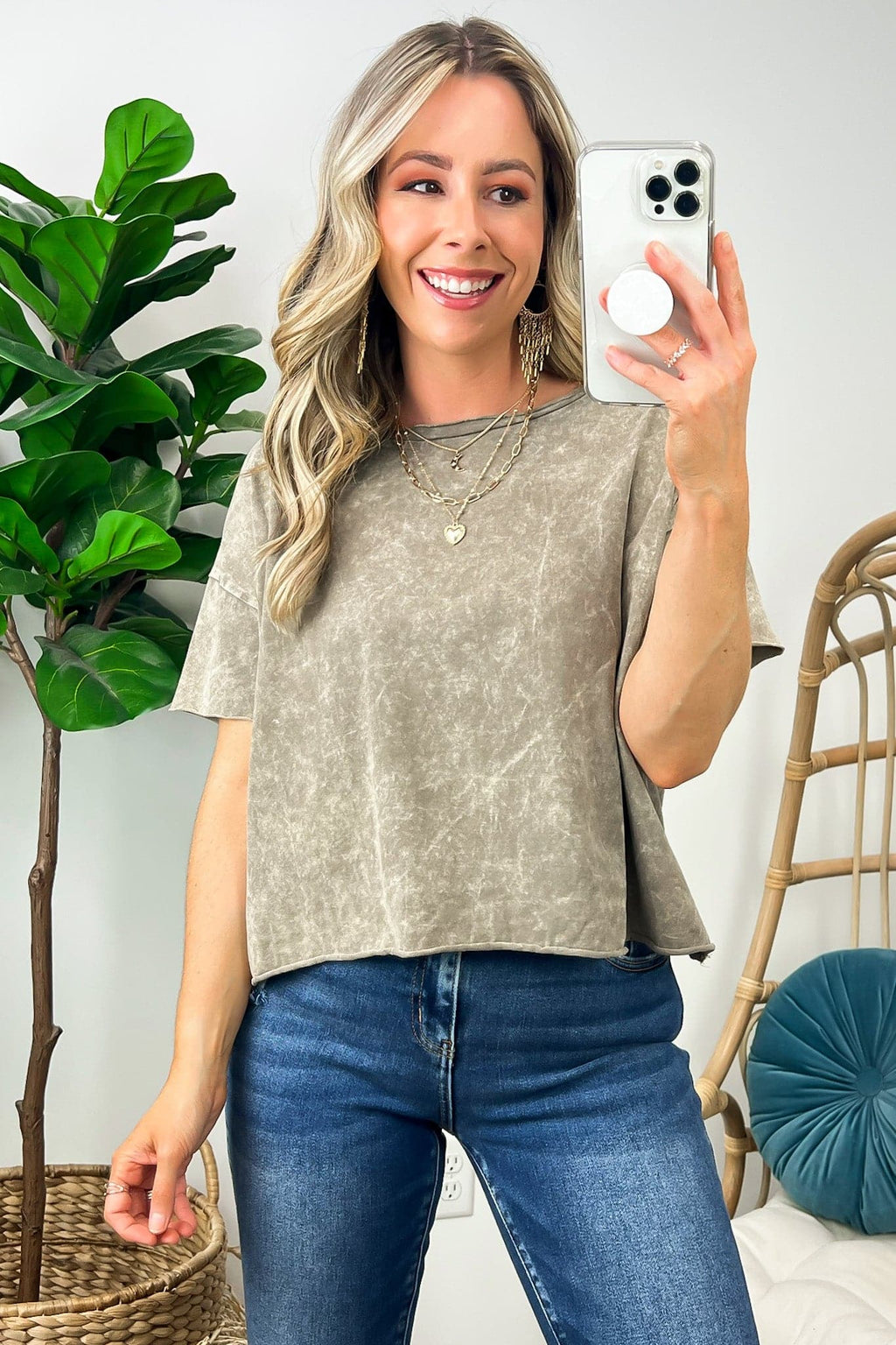Mocha / SM Amorettah Acid Wash Cropped Tee - Madison and Mallory