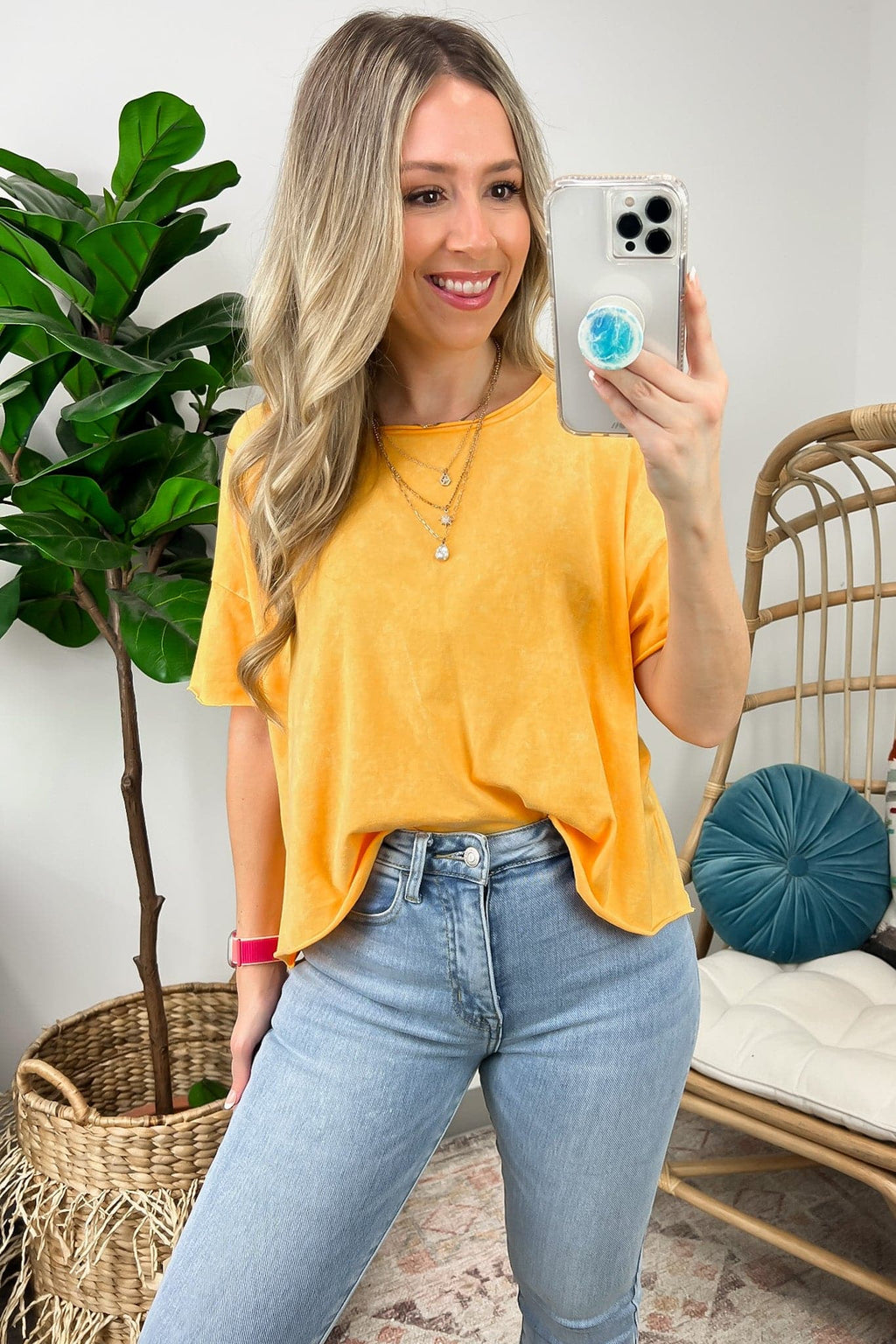 Yellow Gold / SM Amorettah Acid Wash Cropped Tee - Madison and Mallory
