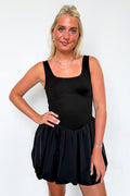 Black / S Analeia Bubble Hem Mixed Media Romper - Madison and Mallory