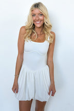 Analeia Bubble Hem Mixed Media Romper - Madison and Mallory