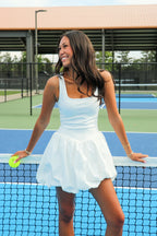 Analeia Bubble Hem Mixed Media Romper - Madison and Mallory