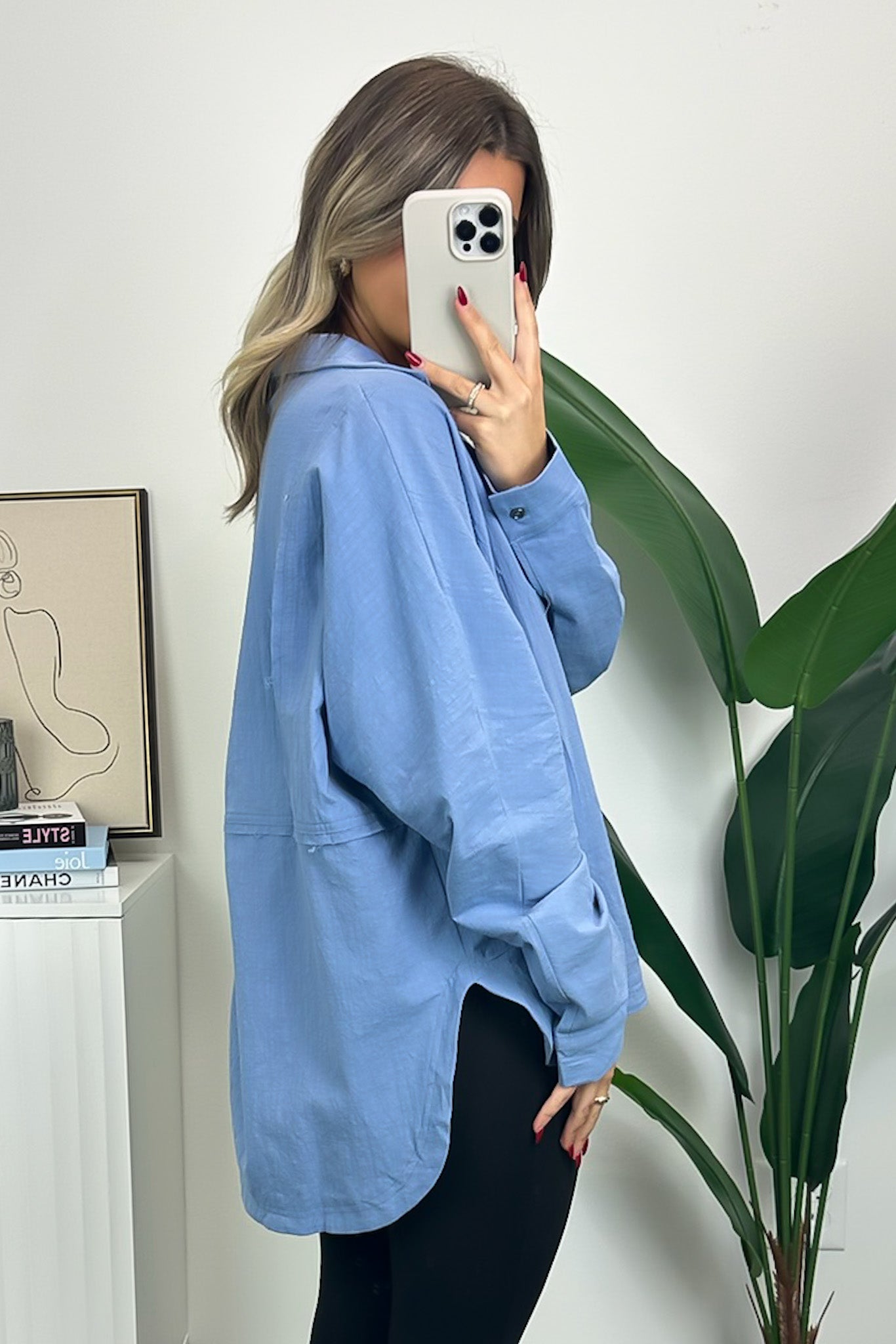  Anara Button Down Oversized Raw Edge Top - Madison and Mallory