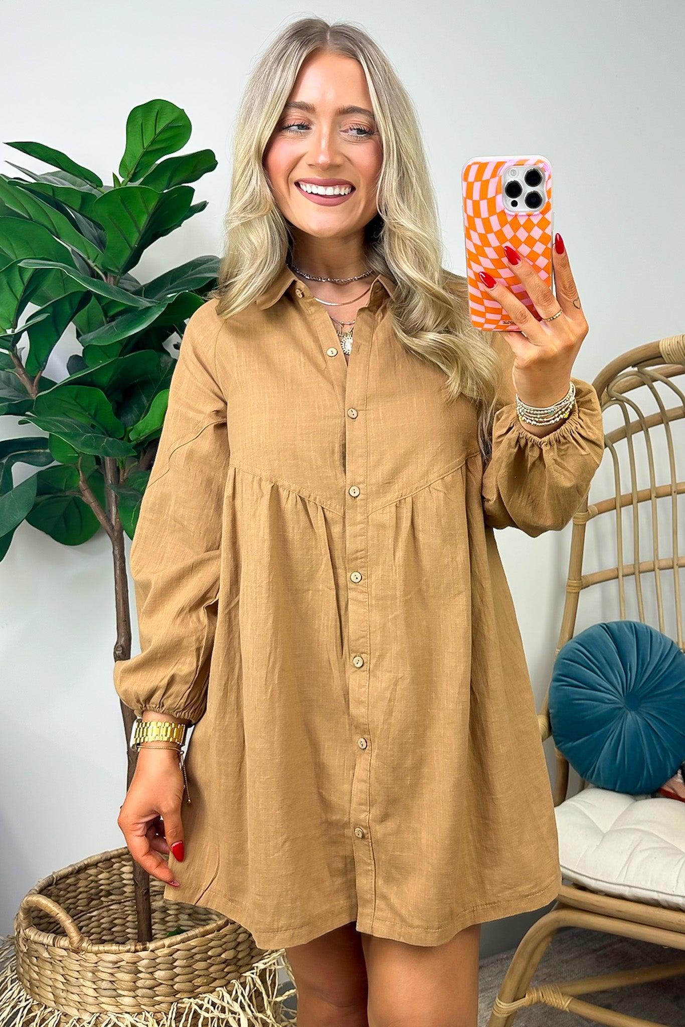 Camel / S Andes Button Down Dress - Madison and Mallory