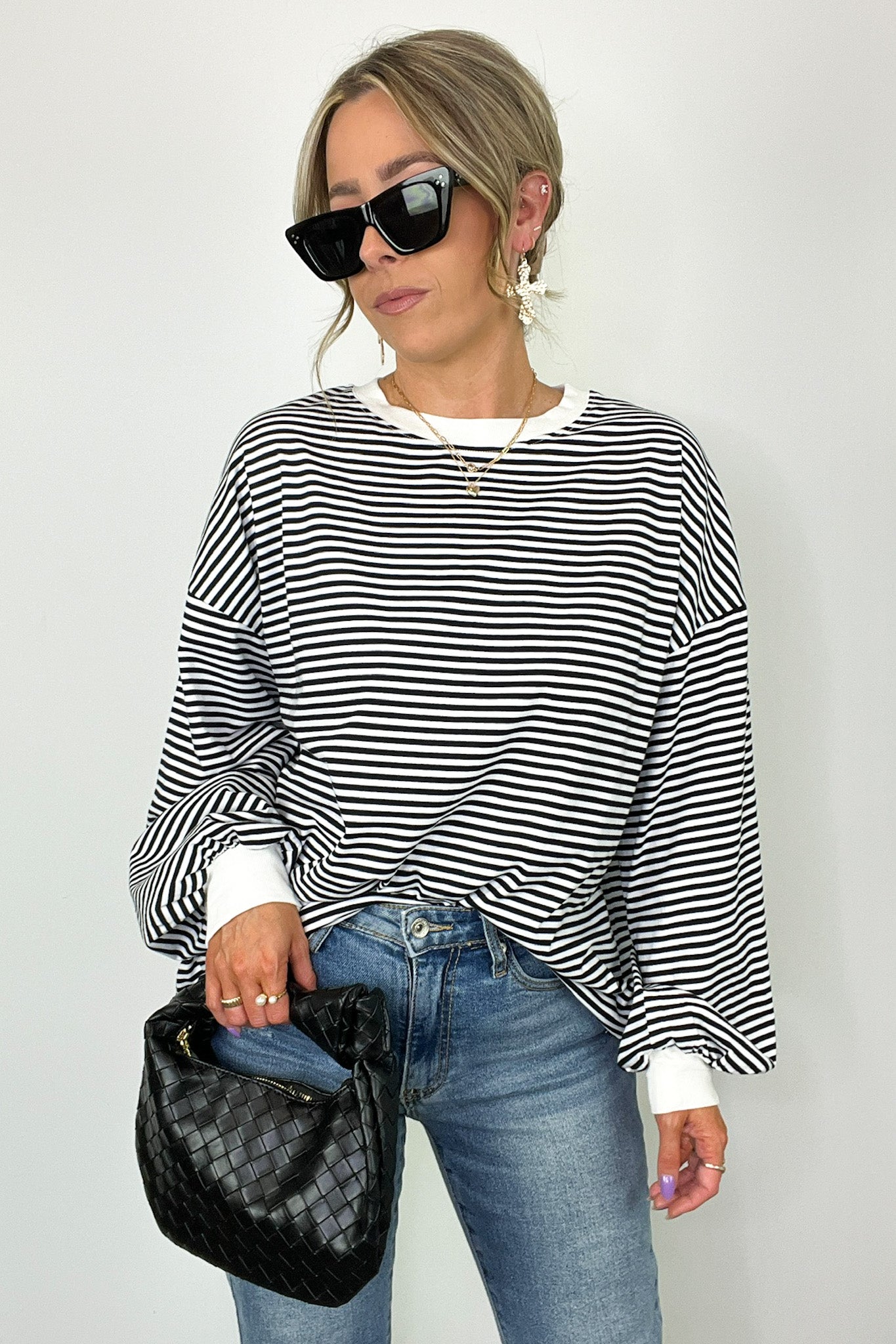 Black / S Andie Striped Crewneck Pullover - Madison and Mallory