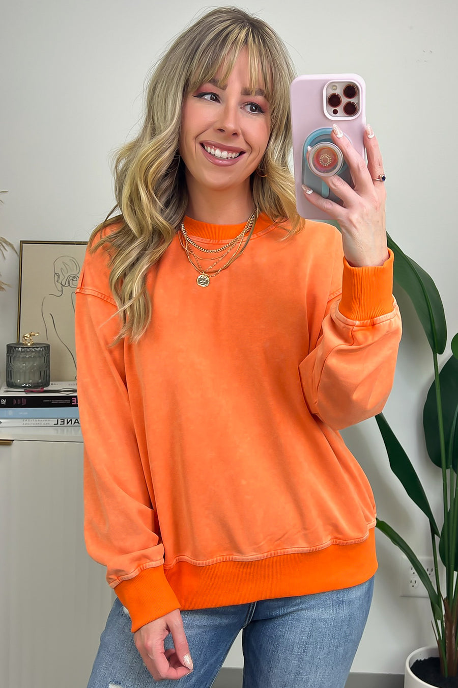 XS / Orange Andriano Washed Knit Long Sleeve Pullover - Madison and Mallory