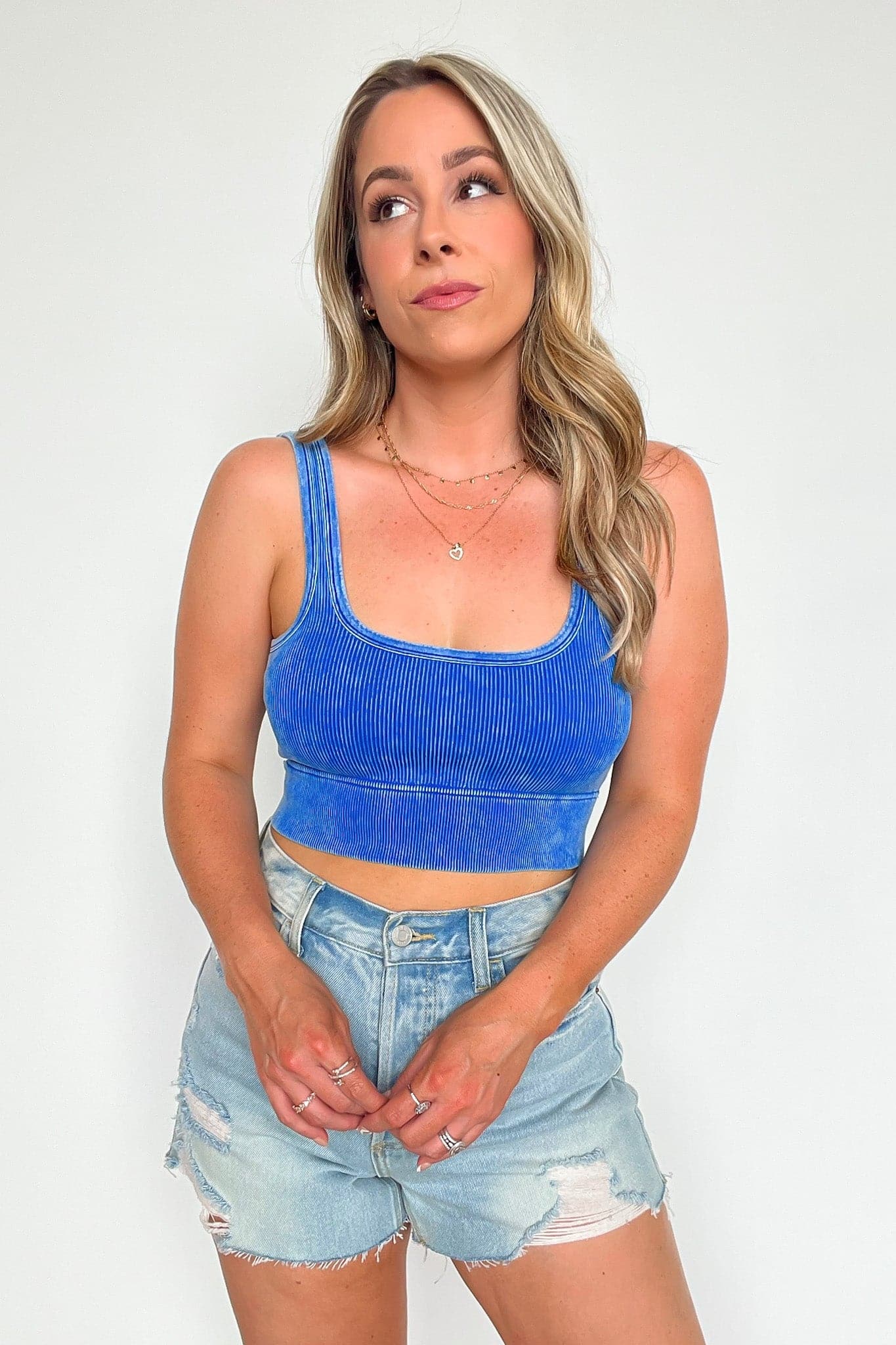 Ocean Blue / SM Swift Ways Washed Ribbed Cropped Bra Top - BACK IN STOCK - Madison and Mallory