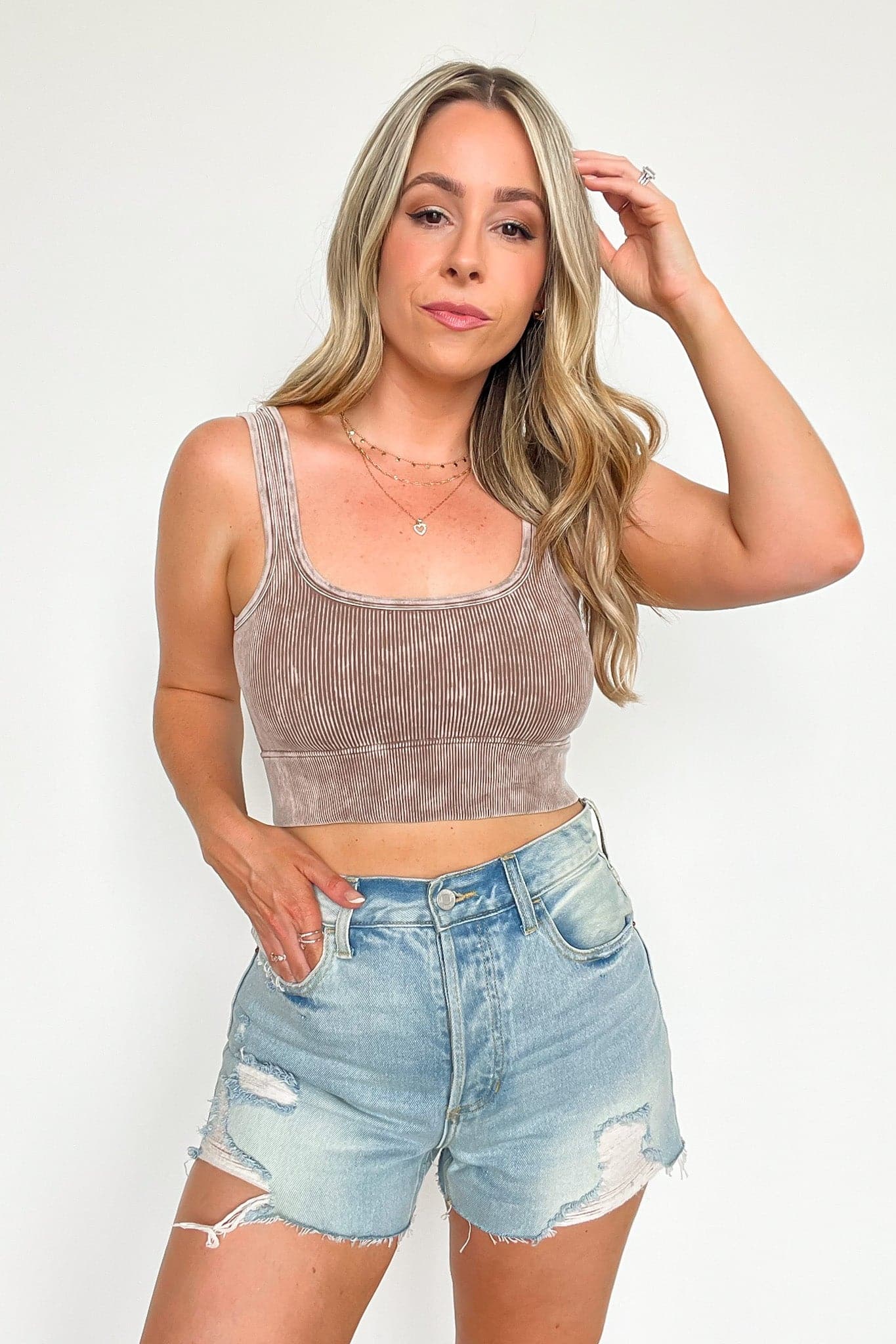 Mocha / SM Swift Ways Washed Ribbed Cropped Bra Top - BACK IN STOCK - Madison and Mallory