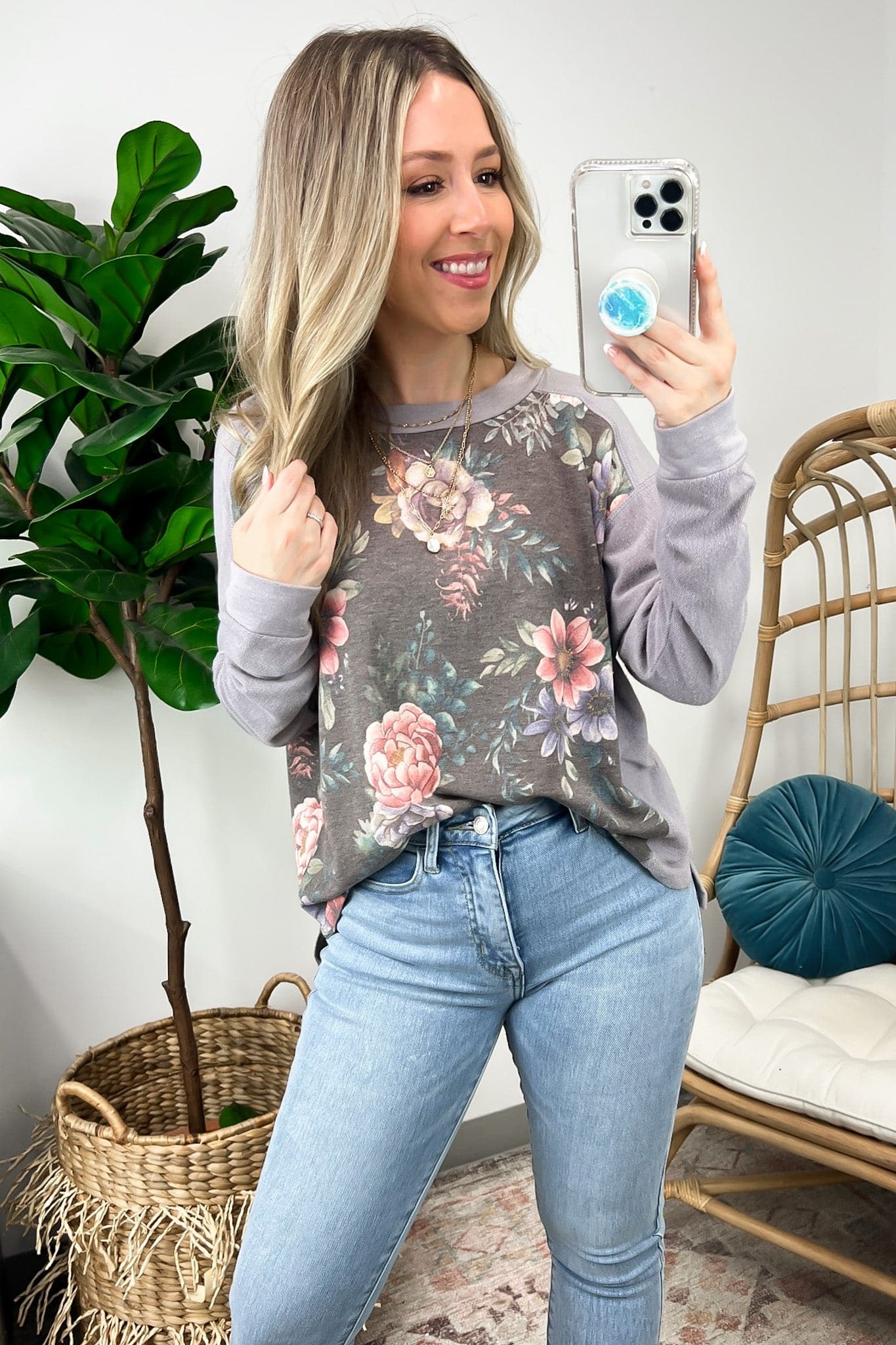  Anisah Color Block Floral Print Top - FINAL SALE - Madison and Mallory