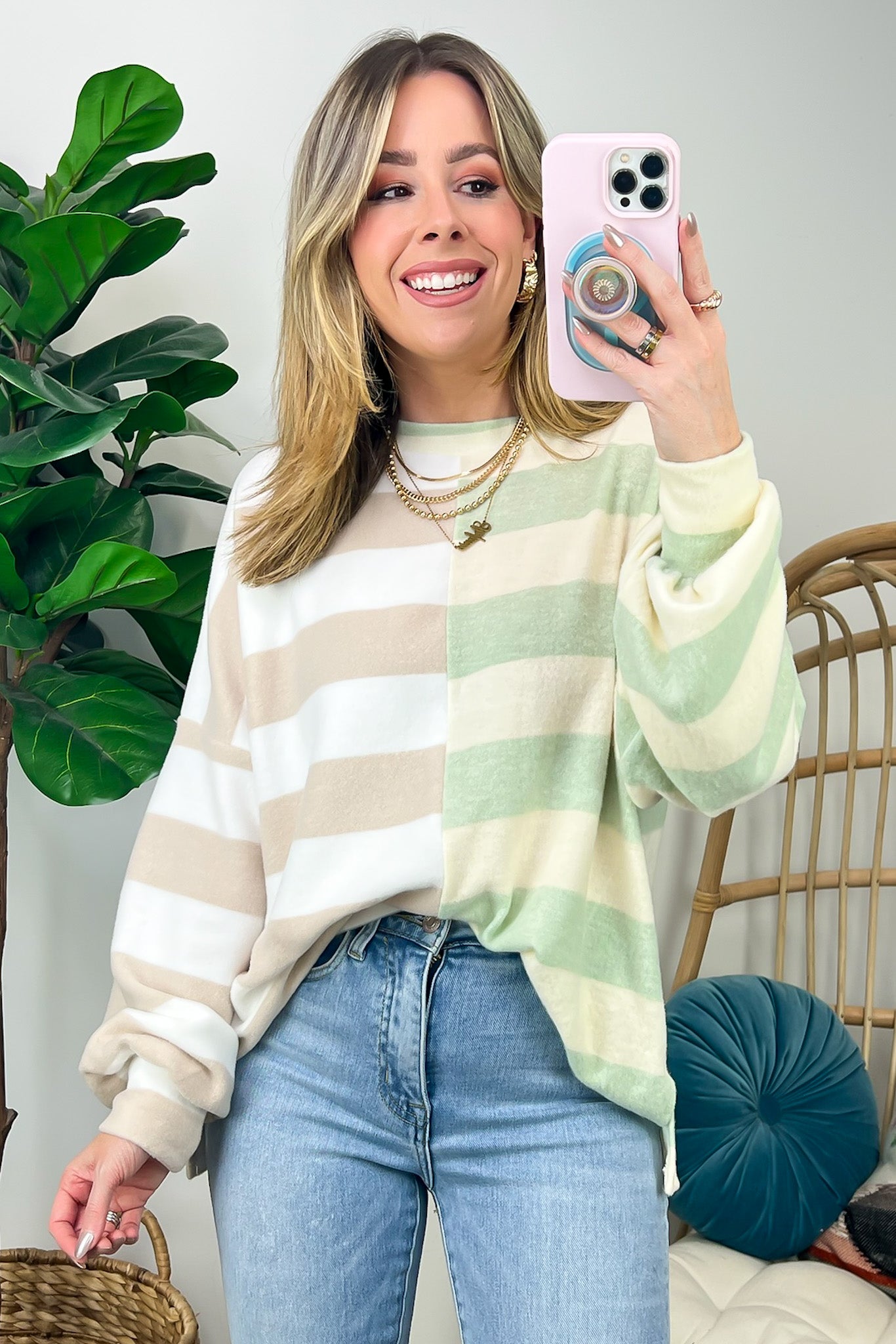 Sage/Sand / S Annadale Oversized Striped Contrast Sweater - FINAL SALE - Madison and Mallory