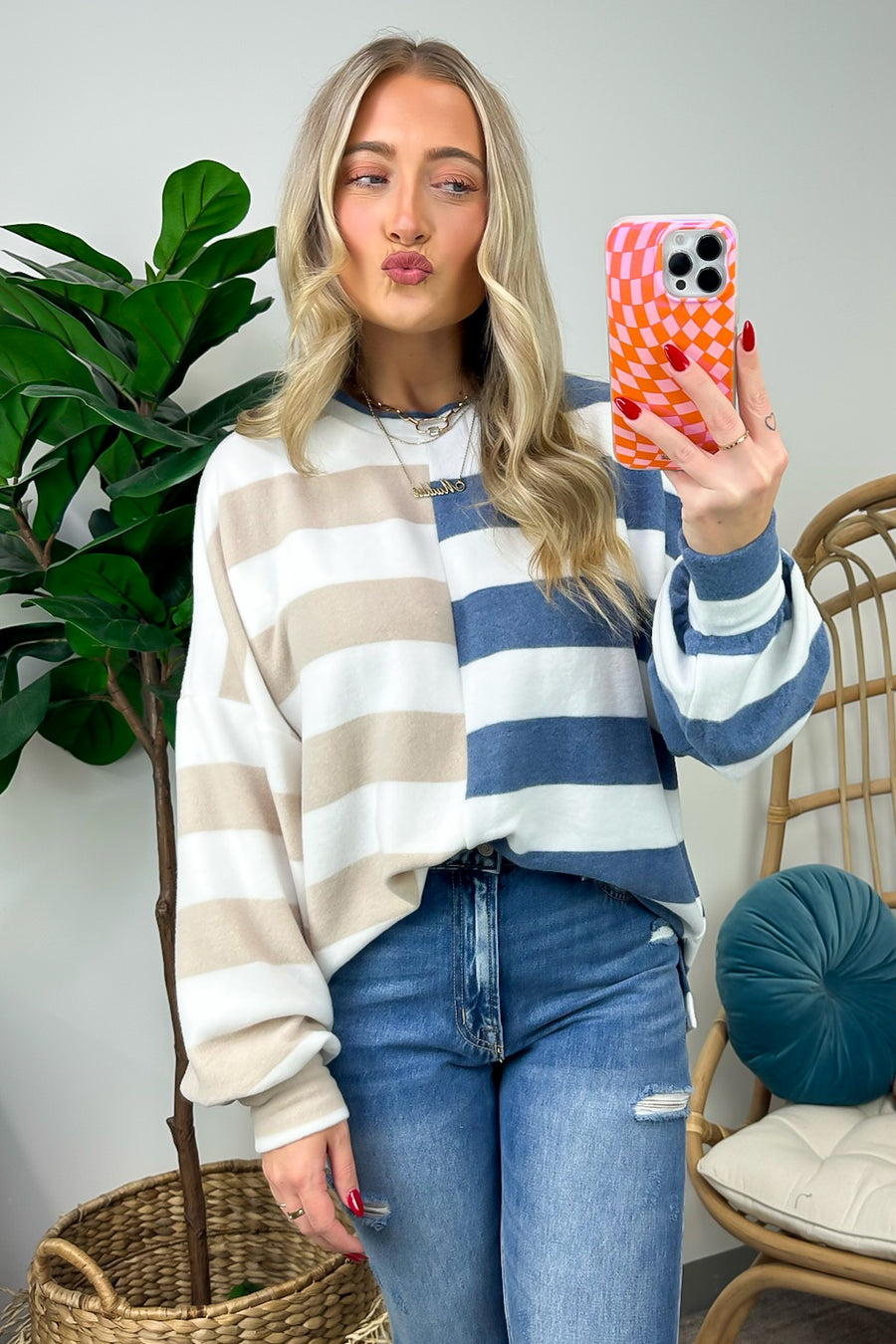 Navy/Sand / S Annadale Oversized Striped Contrast Sweater - FINAL SALE - Madison and Mallory