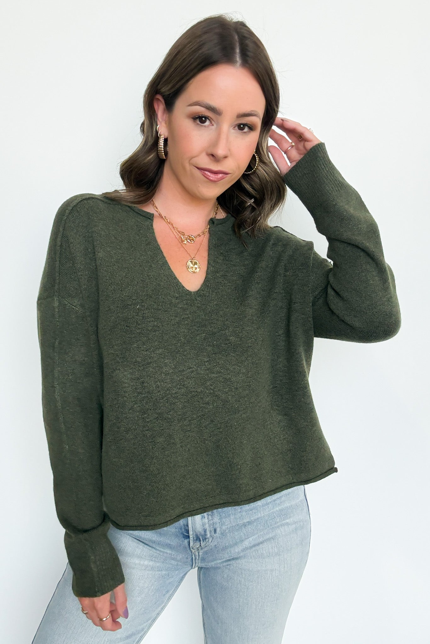  Annalyn Exposed Seam V-Neck Sweater - Madison and Mallory