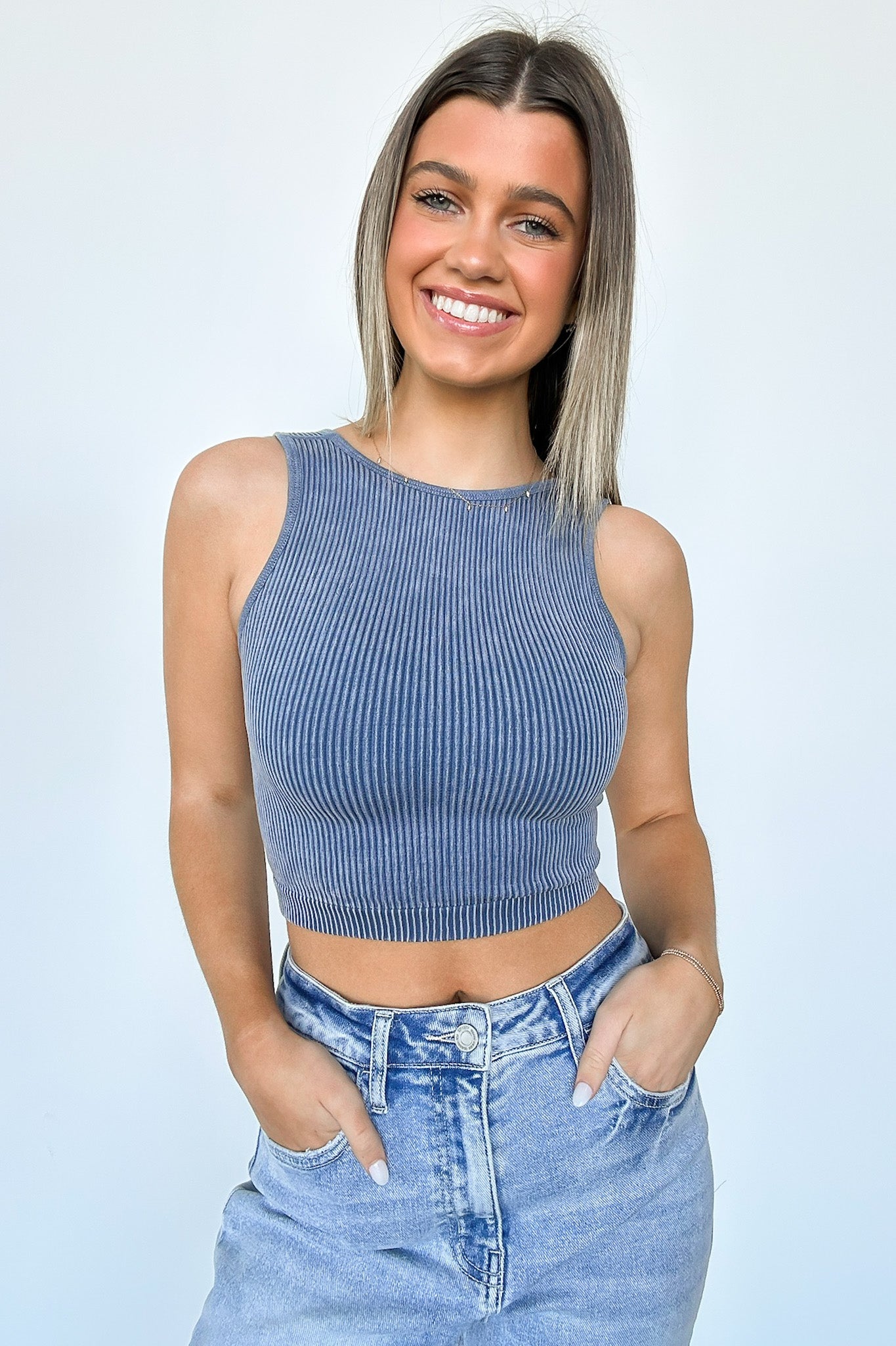 Denim / SM Annmarie Ribbed Seamless Tank Top - Madison and Mallory