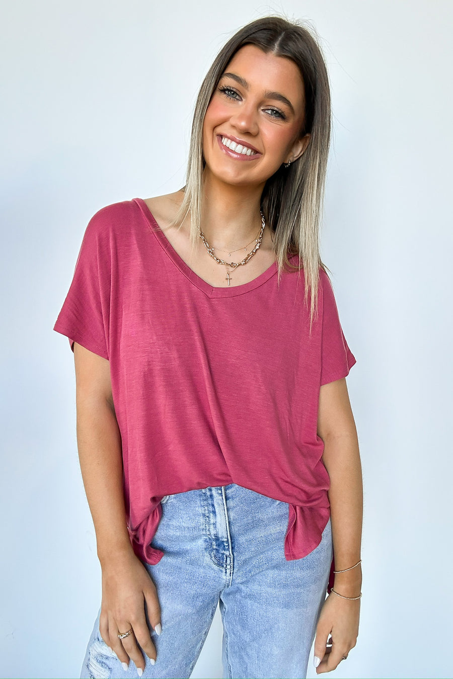  Apollo Side Slit V-Neck Relaxed Top - Madison and Mallory