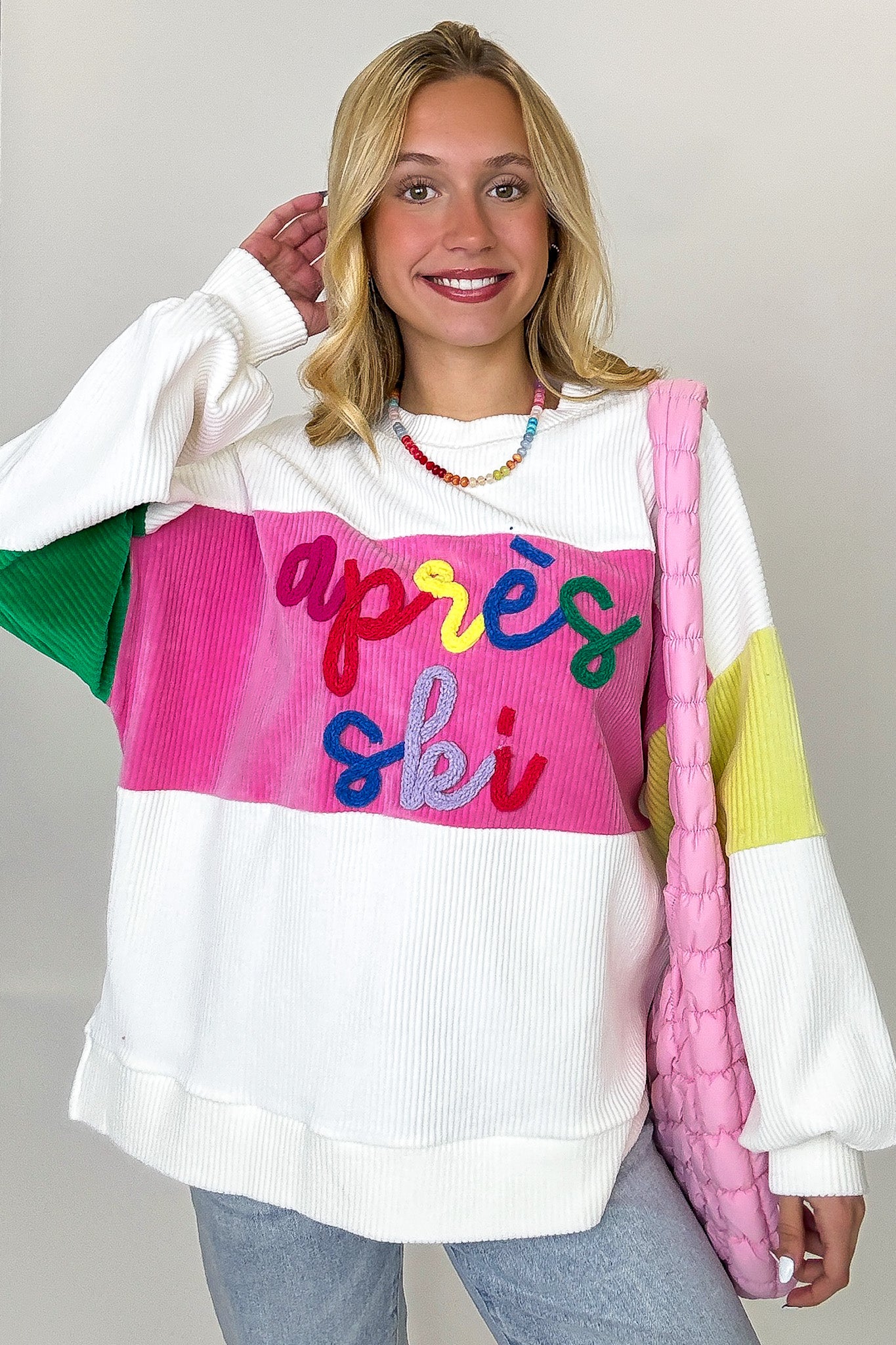 Apres Ski Embroidered Color Block Pullover - FINAL SALE - Madison and Mallory