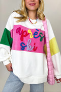 S / White Multi Apres Ski Embroidered Color Block Pullover - FINAL SALE - Madison and Mallory
