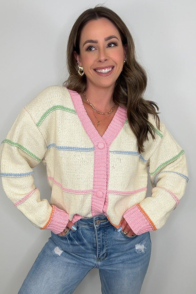 Striped Button Down Cardigan | Casual Round Neck Long Sleeves Cardigan
