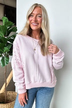 Arina Crochet Contrast Sleeve Pullover - FINAL SALE - Madison and Mallory