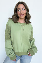 Vintage Sage / S Arina Crochet Contrast Sleeve Pullover - FINAL SALE - Madison and Mallory