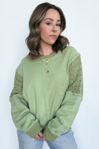 Arina Crochet Contrast Sleeve Pullover - FINAL SALE - Madison and Mallory