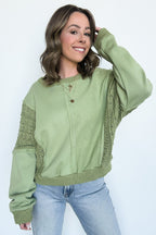 Arina Crochet Contrast Sleeve Pullover - FINAL SALE - Madison and Mallory