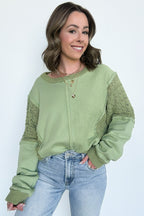 Arina Crochet Contrast Sleeve Pullover - FINAL SALE - Madison and Mallory