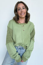 Arina Crochet Contrast Sleeve Pullover - FINAL SALE - Madison and Mallory