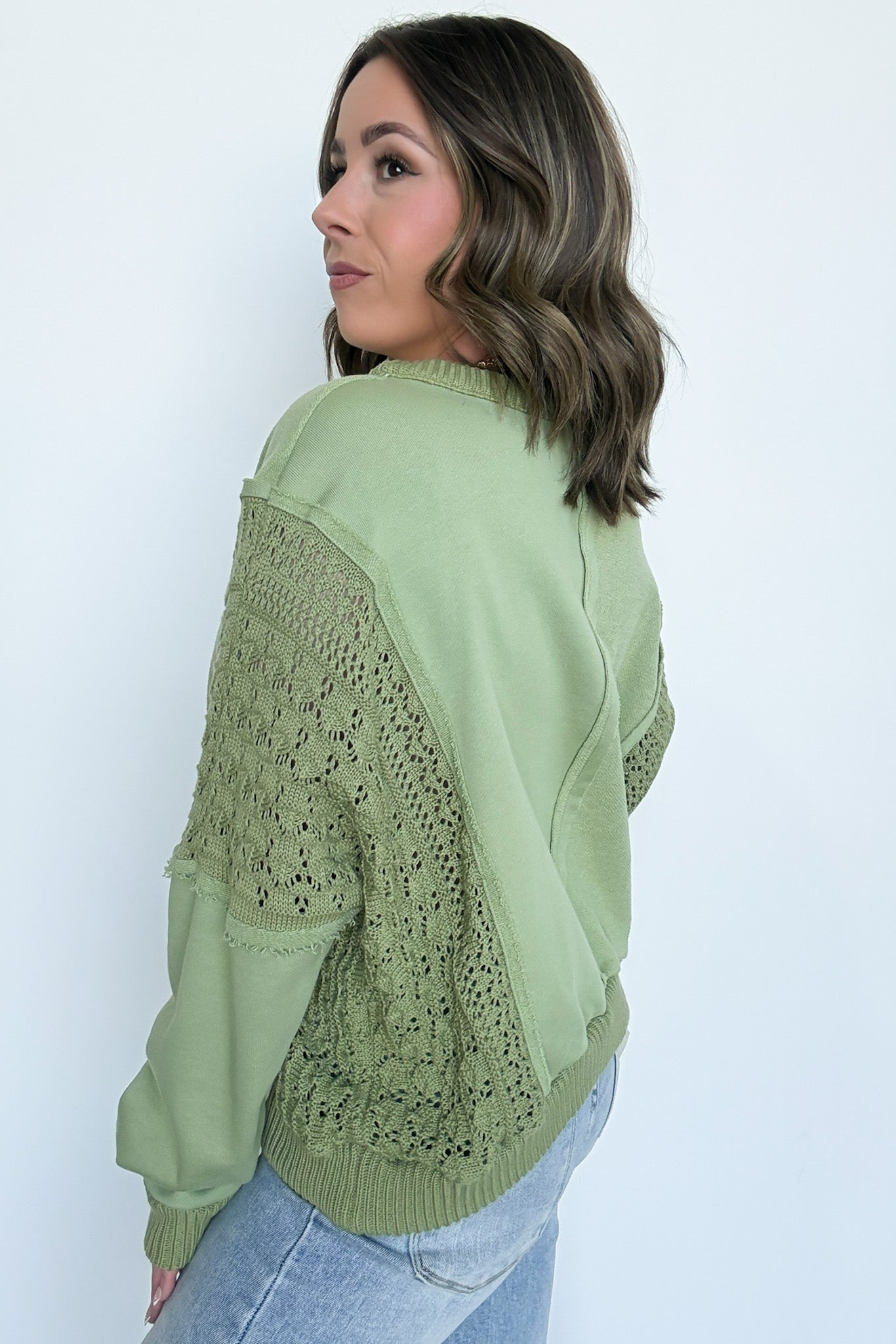 Arina Crochet Contrast Sleeve Pullover - FINAL SALE - Madison and Mallory