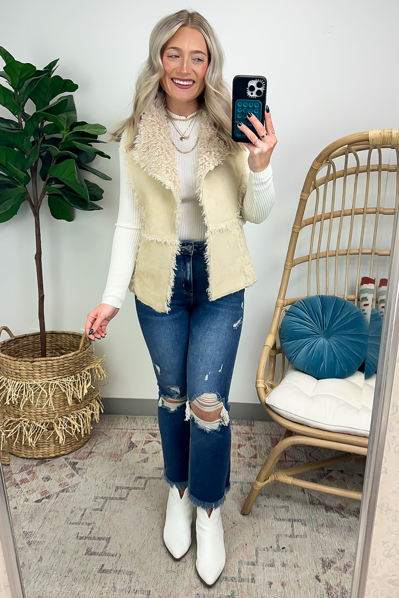  Arissa Shearling Suede Faux Fur Vest - FINAL SALE - Madison and Mallory