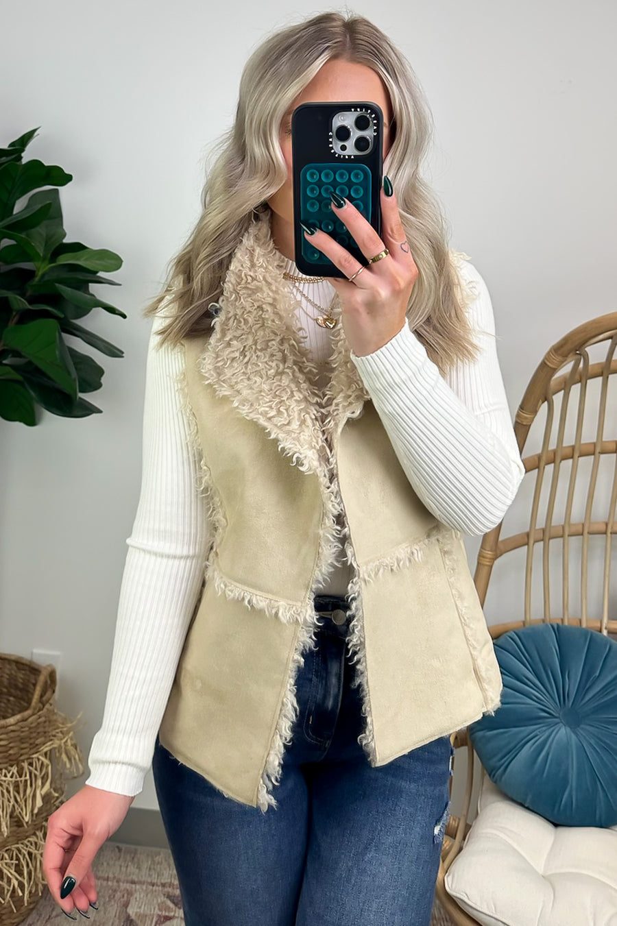  Arissa Shearling Suede Faux Fur Vest - Madison and Mallory