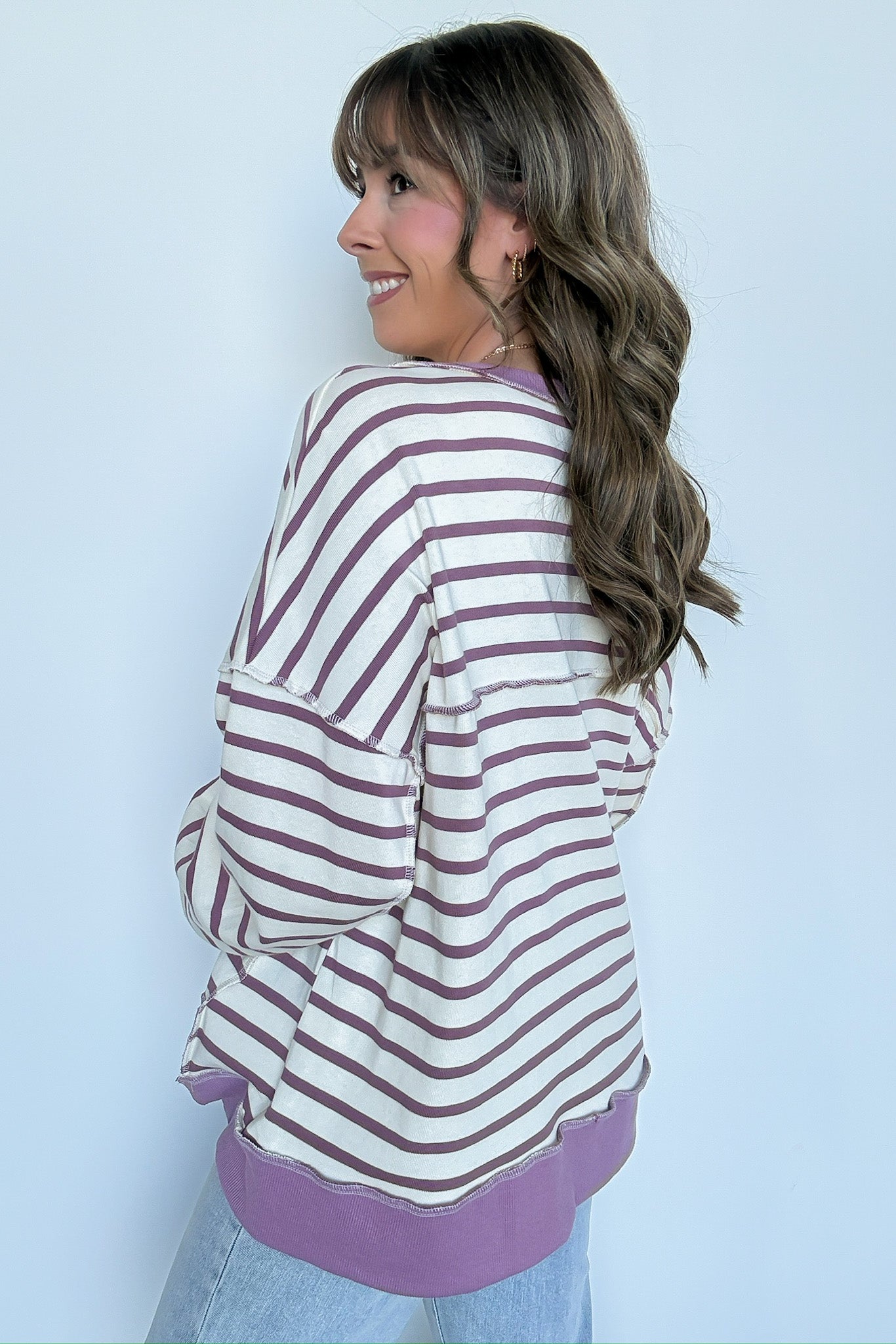  Arlah Striped Oversized Henley Pullover - Madison and Mallory