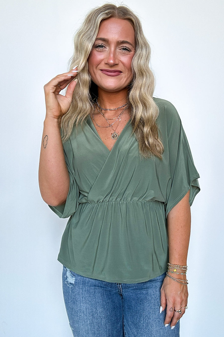 Olive / S Arriana Surplice Flowy Top - FINAL SALE - Madison and Mallory