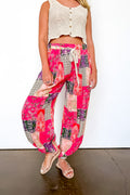 S / Coral/Red/Multi Artisan Ease Patchwork Flowy Pants - Madison and Mallory