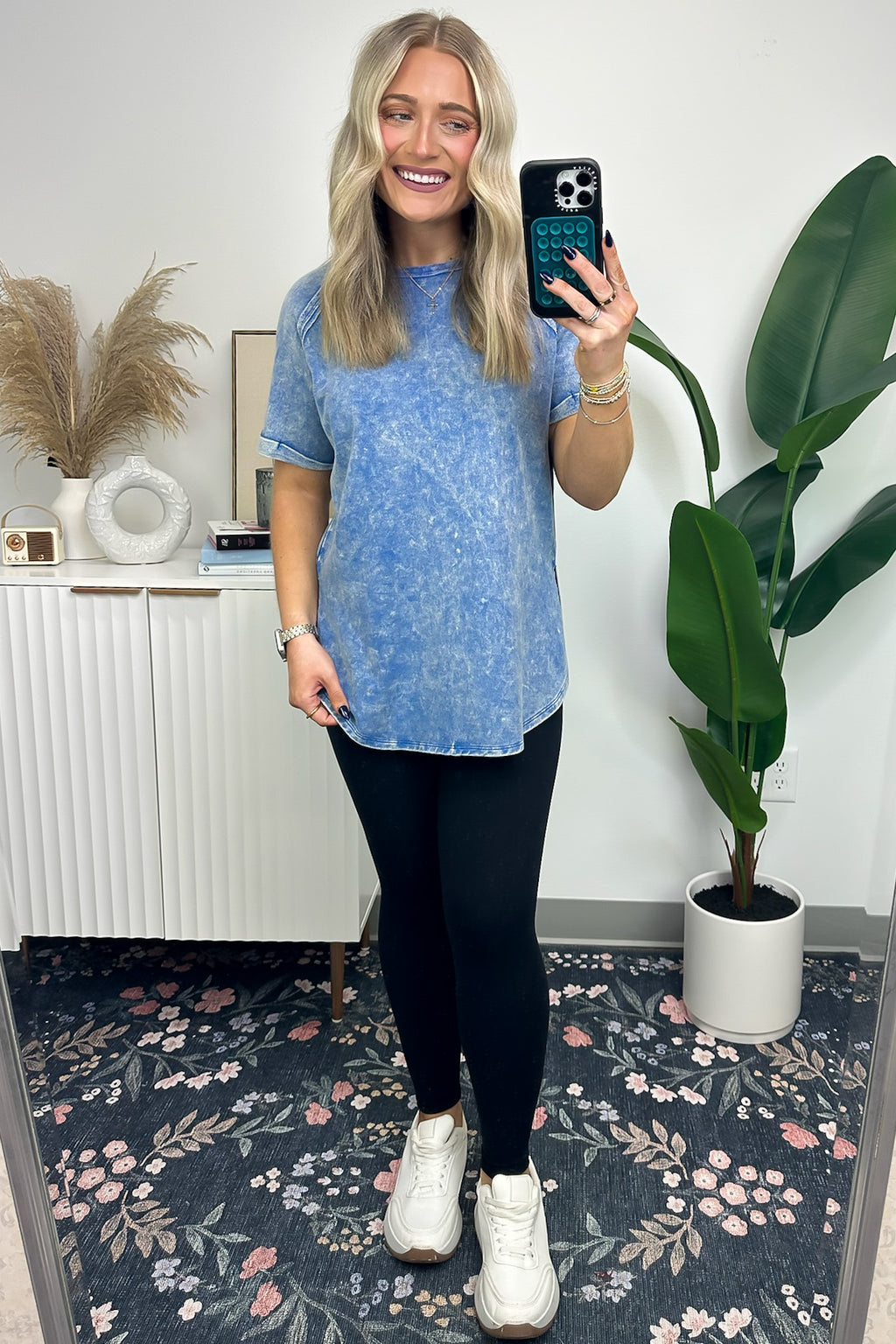  Ashlie Acid Wash Rolled Sleeve Top - BACK IN STOCK - Madison and Mallory