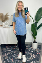  Ashlie Acid Wash Rolled Sleeve Top - BACK IN STOCK - Madison and Mallory