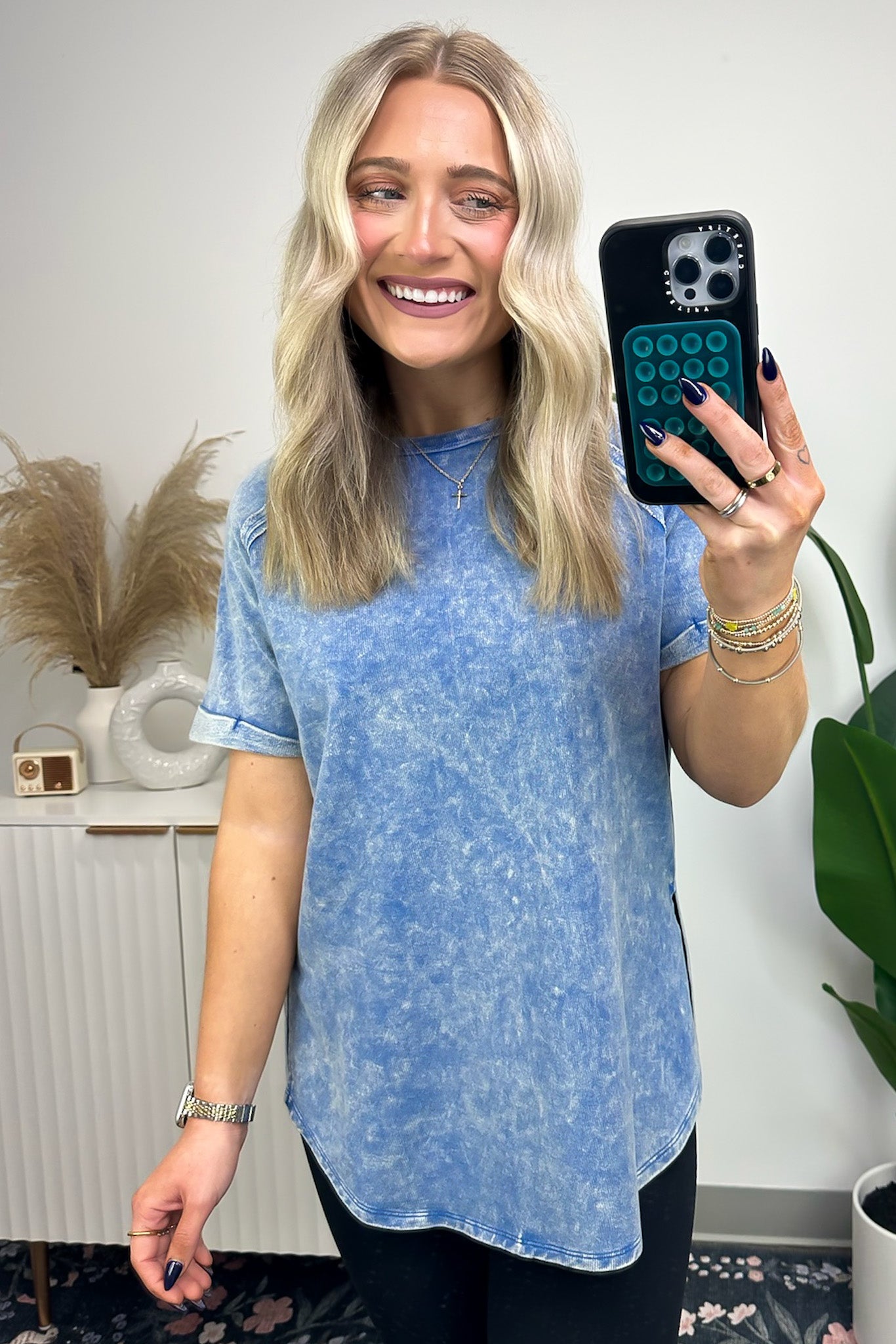  Ashlie Acid Wash Rolled Sleeve Top - BACK IN STOCK - Madison and Mallory