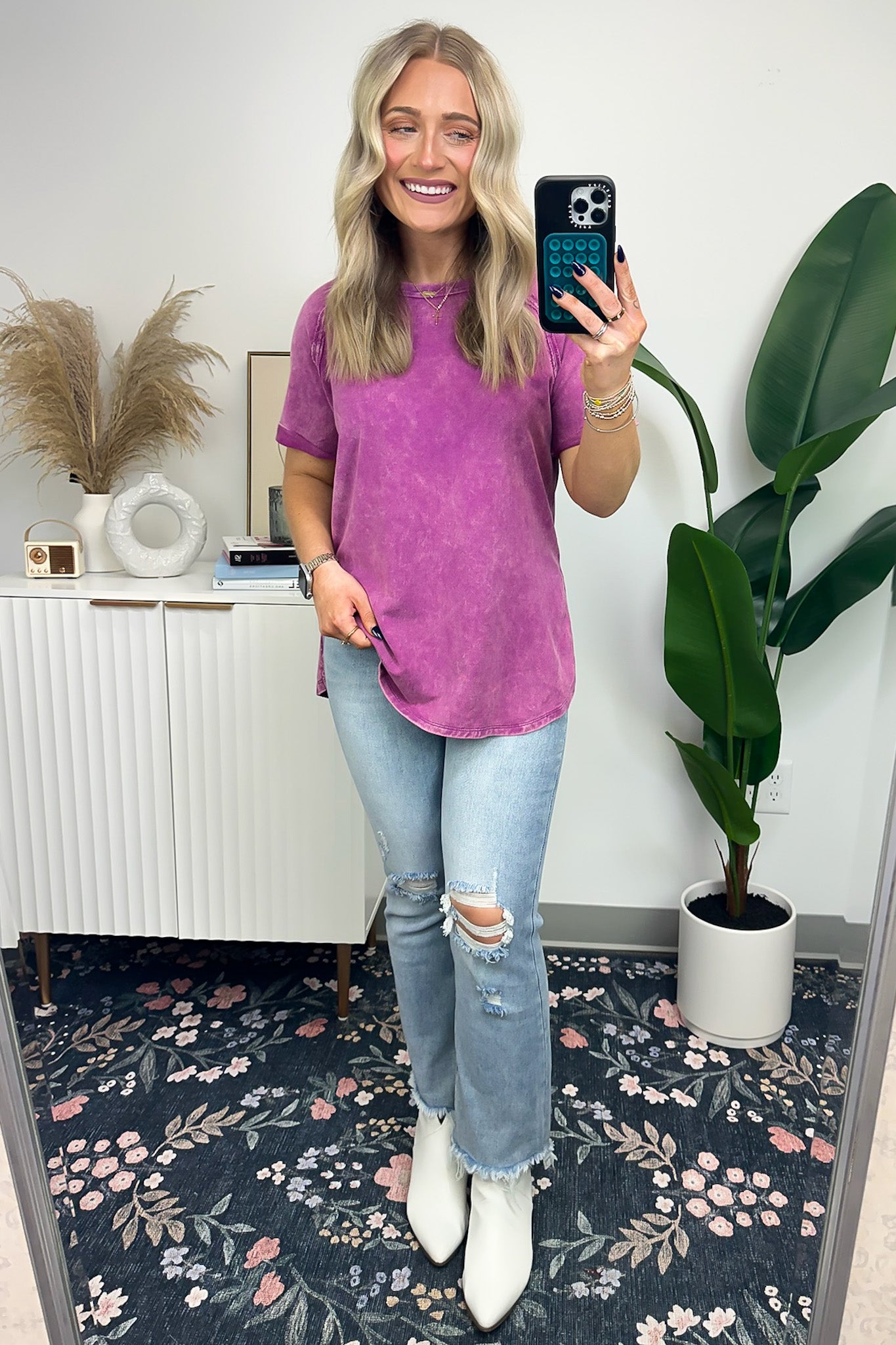  Ashlie Acid Wash Rolled Sleeve Top - BACK IN STOCK - Madison and Mallory