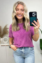  Ashlie Acid Wash Rolled Sleeve Top - BACK IN STOCK - Madison and Mallory
