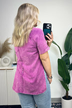  Ashlie Acid Wash Rolled Sleeve Top - BACK IN STOCK - Madison and Mallory