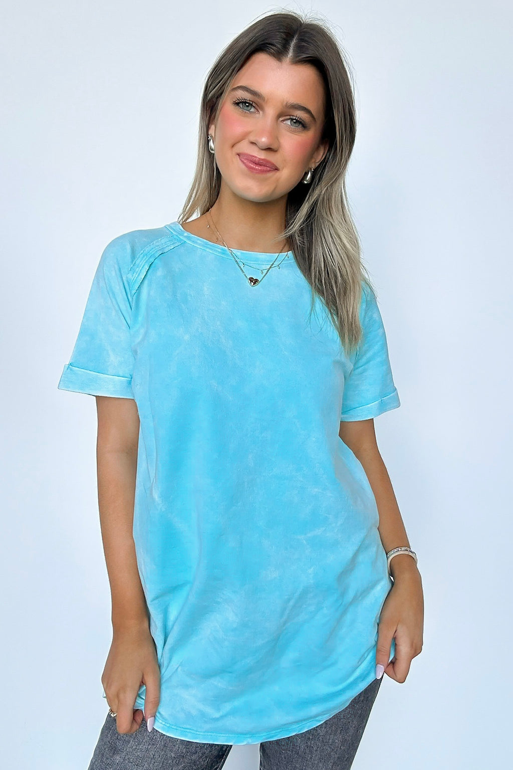  Ashlie Acid Wash Rolled Sleeve Top - BACK IN STOCK - Madison and Mallory